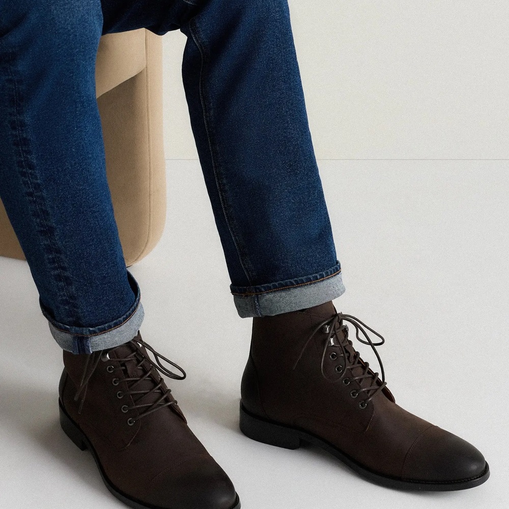 Quince men’s brown Leather Cap Toe Lace Up Boot NWT - Picture 3 of 6